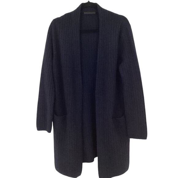 Jenni Kayne Sweater Coat In Navy Size Small Ribbed Open Front Wool Yak Blend
